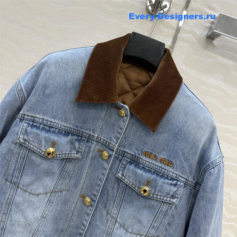 Miu Miu Embroidered-Logo Padded Denim Jacket