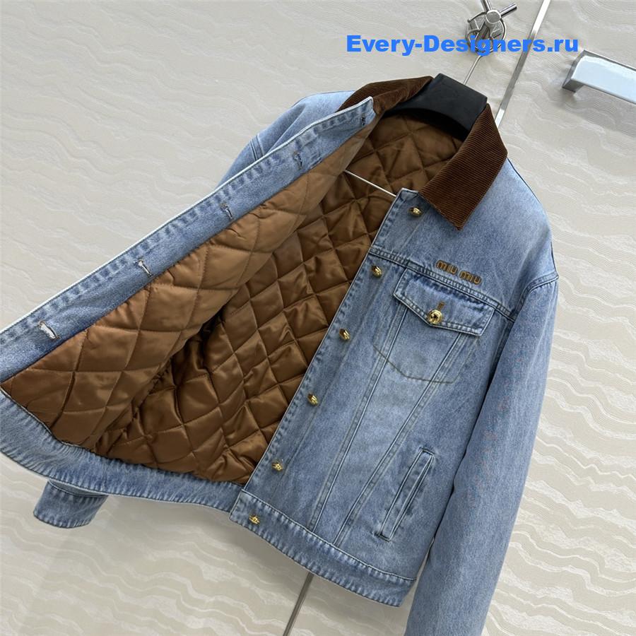 Miu Miu Embroidered-Logo Padded Denim Jacket