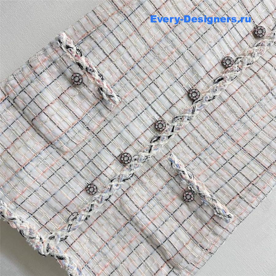 Ch**el white multicolor tweed dress