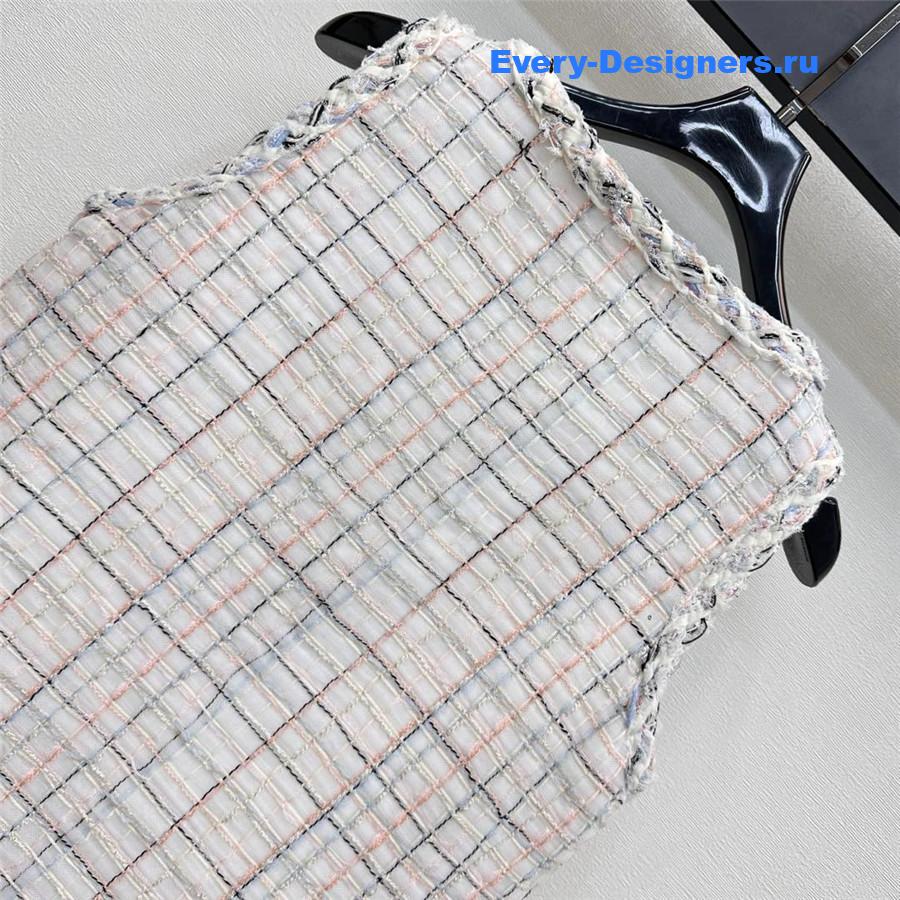 Ch**el white multicolor tweed dress