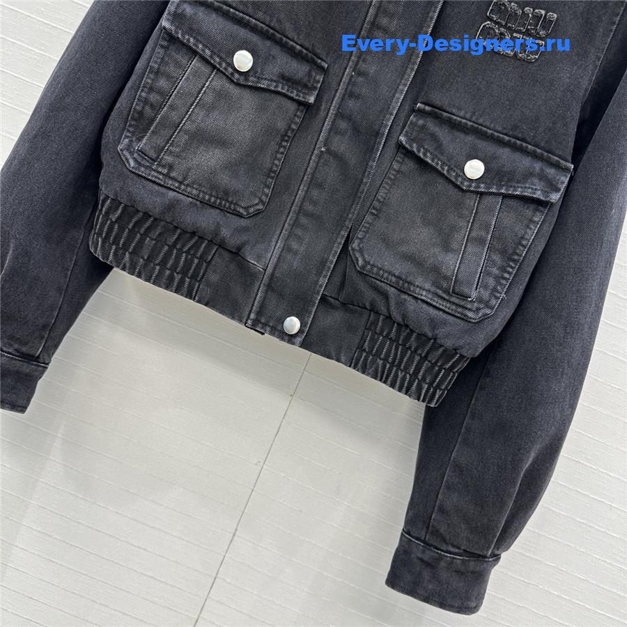 Miu Miu Grey Lambskin Collar Denim Jacket