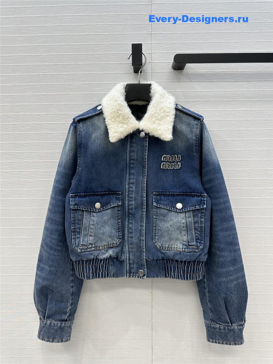 Miu Miu Blue Lambskin Collar Denim Jacket