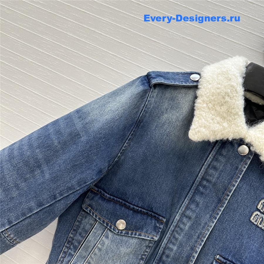 Miu Miu Blue Lambskin Collar Denim Jacket