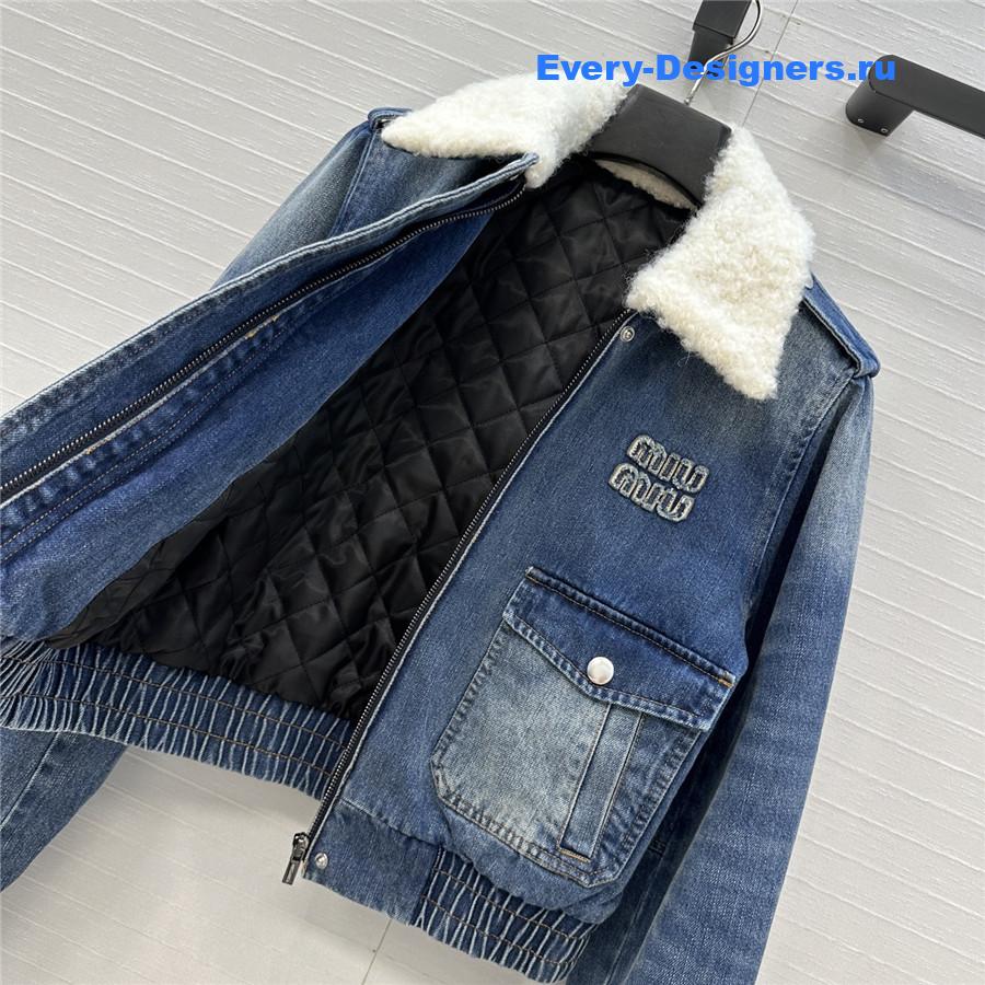 Miu Miu Blue Lambskin Collar Denim Jacket