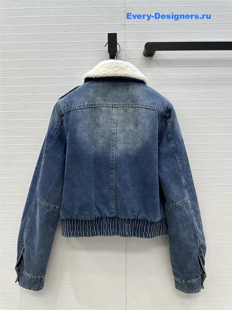 Miu Miu Blue Lambskin Collar Denim Jacket