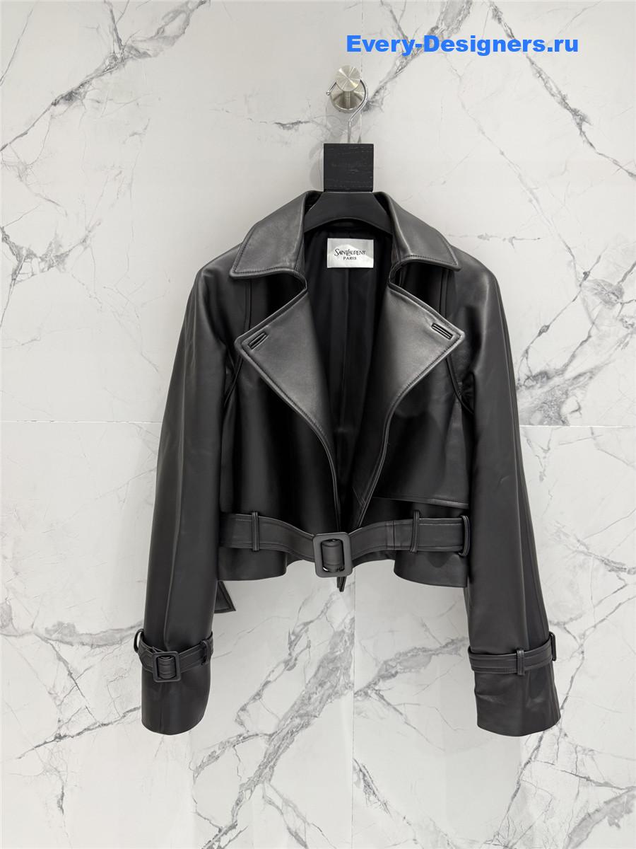 Sa1nt Lau*nt black short suede trench coat