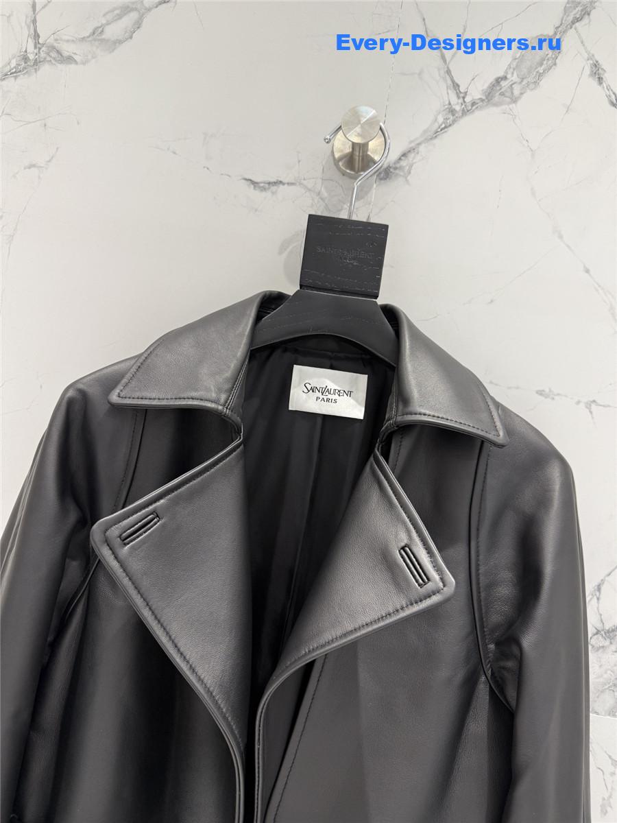 Sa1nt Lau*nt black short suede trench coat