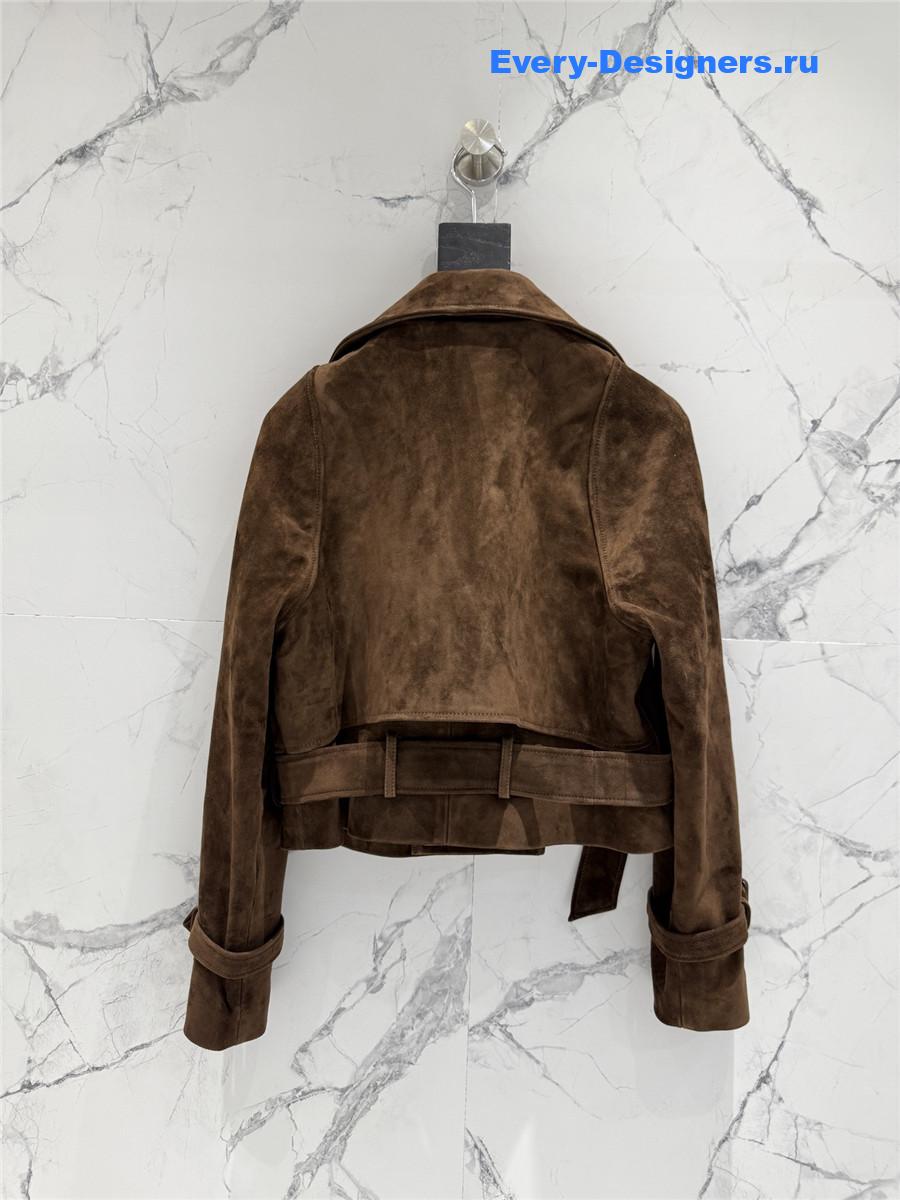 Sa1nt Lau*nt dark brown short suede trench coat