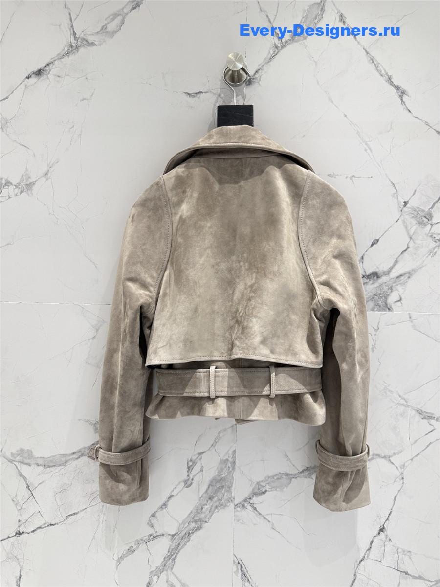 Sa1nt Lau*nt beige short suede trench coat