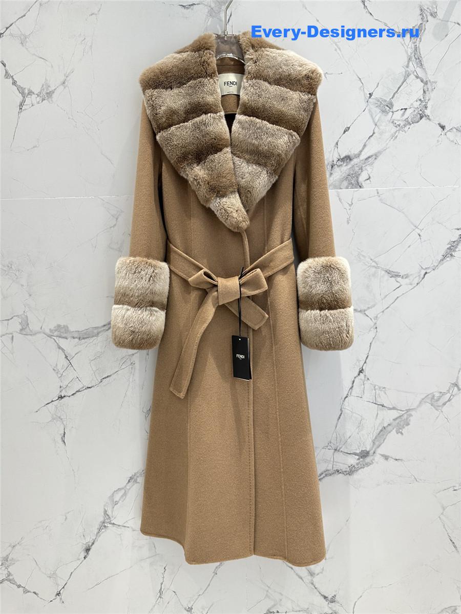 F**di real rex rabbit fur collar long trench coat