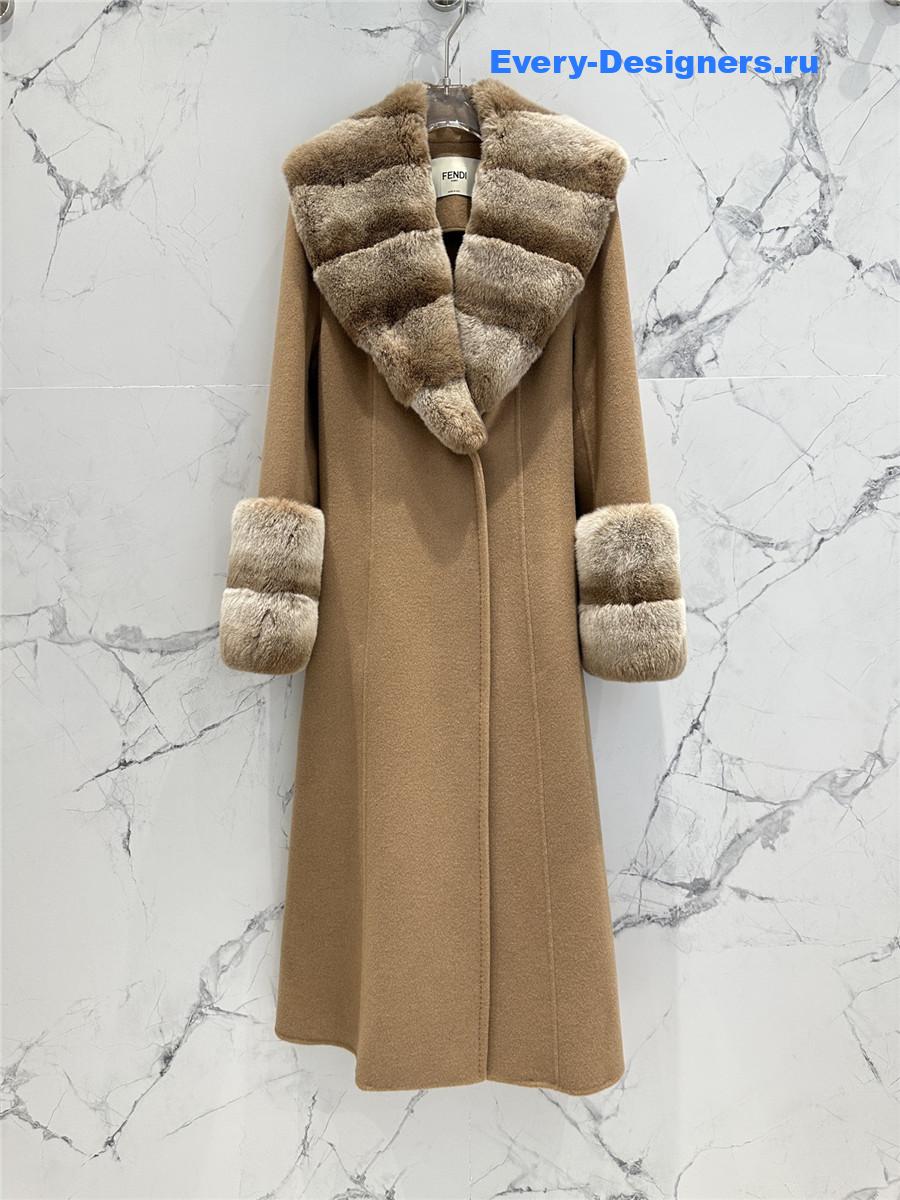 F**di real rex rabbit fur collar long trench coat