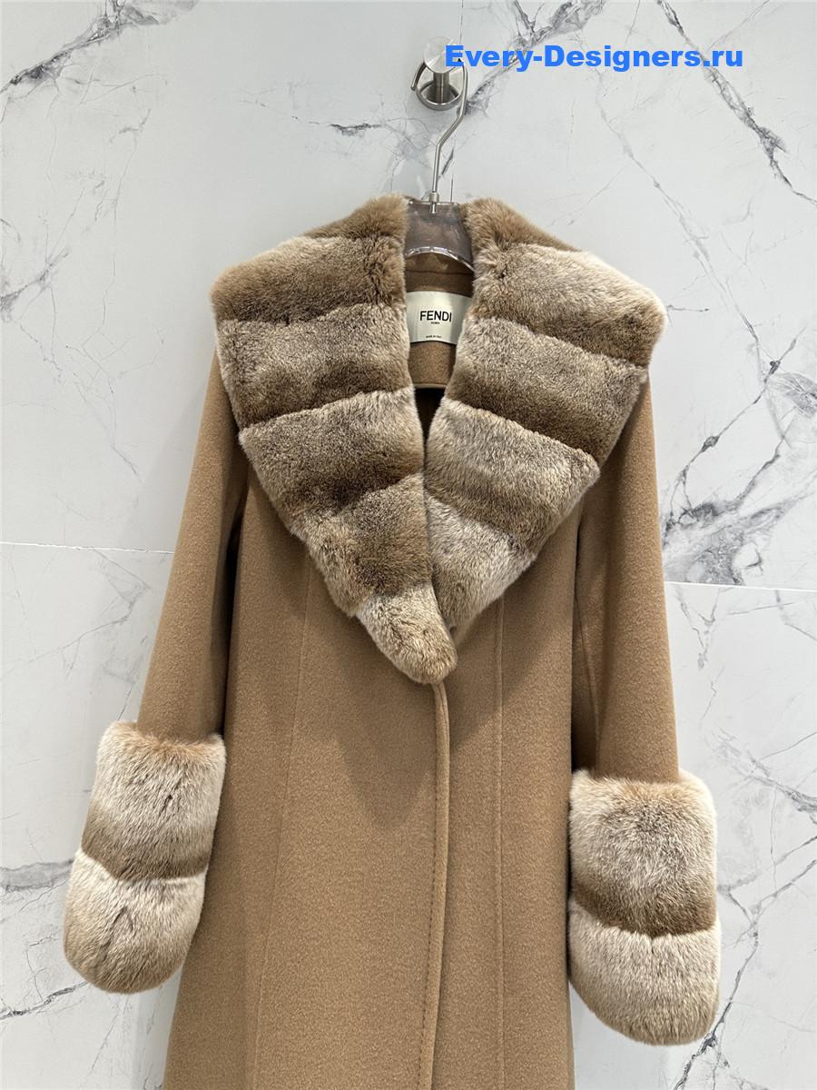 F**di real rex rabbit fur collar long trench coat