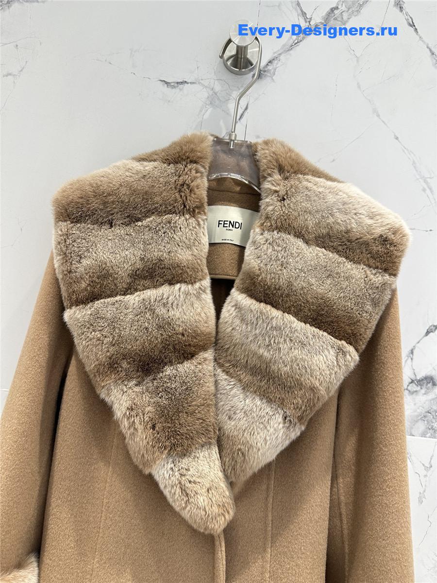 F**di real rex rabbit fur collar long trench coat