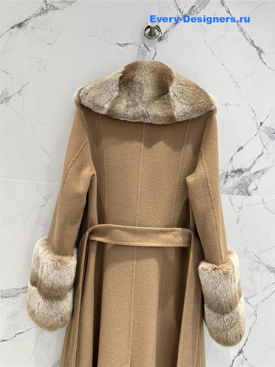 F**di real rex rabbit fur collar long trench coat