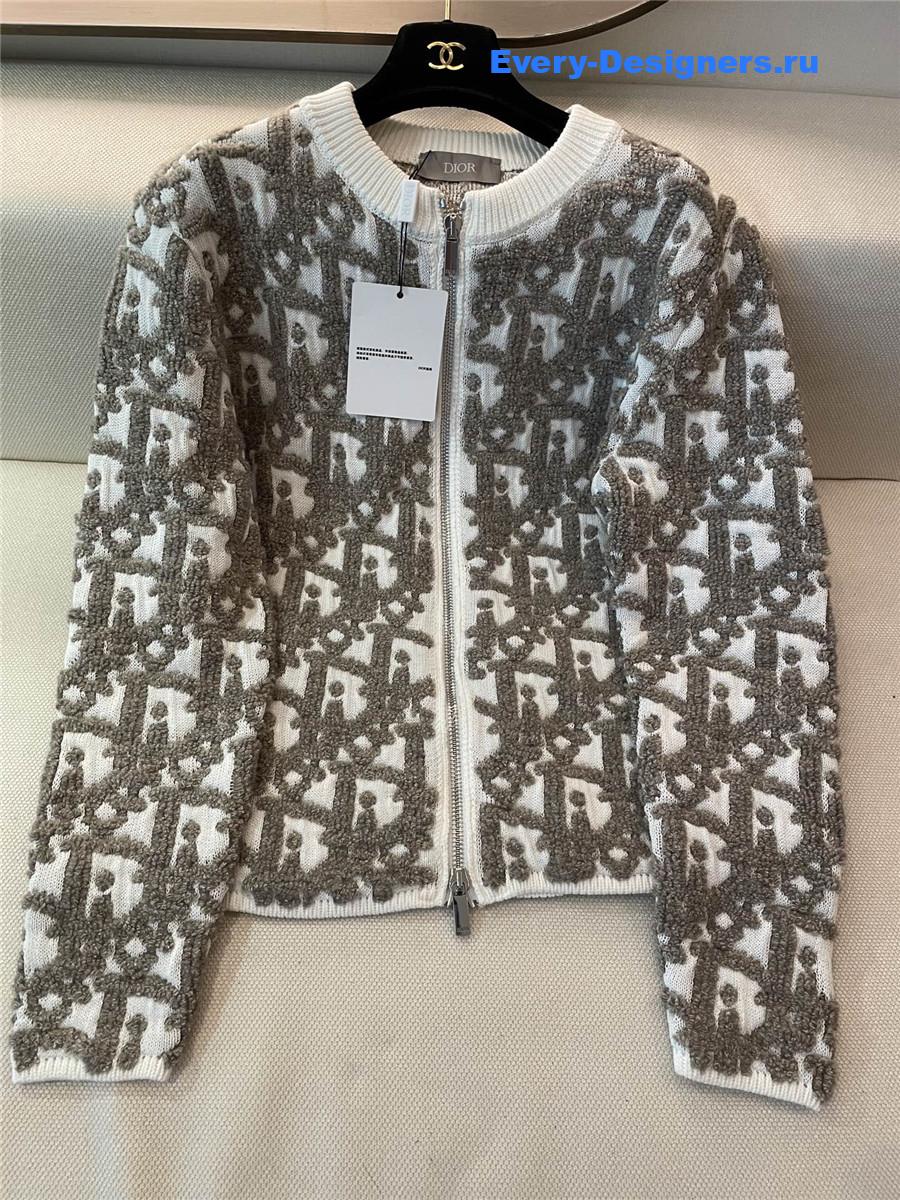 D10r oblique white wool cardigan