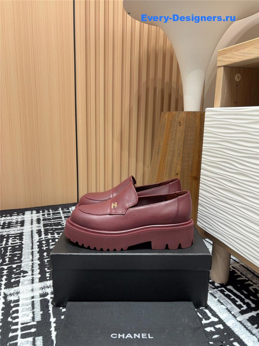 Ch**el burgundy lace-up platform loafers
