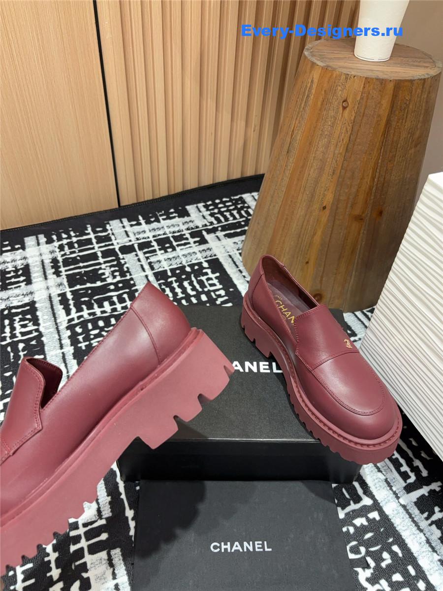 Ch**el burgundy lace-up platform loafers