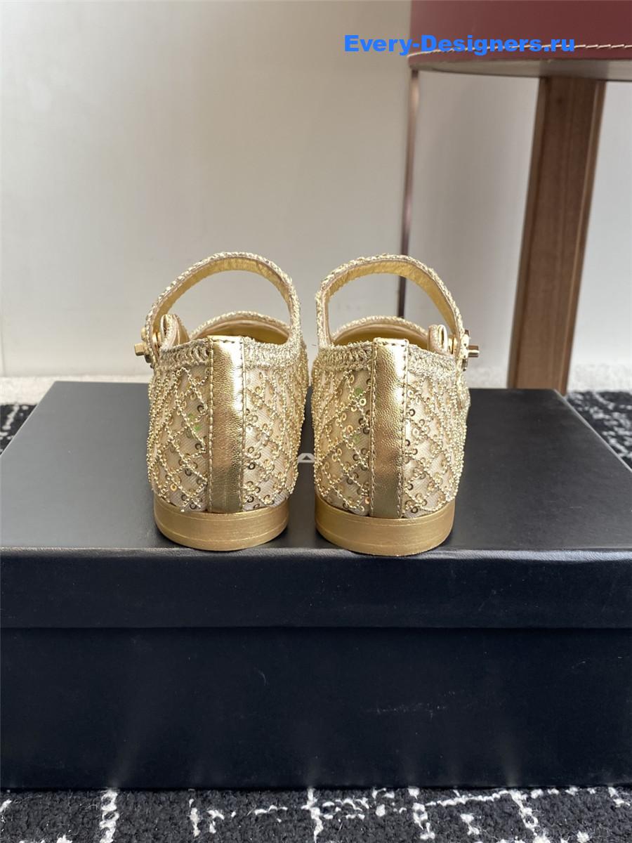 Ch**el gold sequin mary jane flats