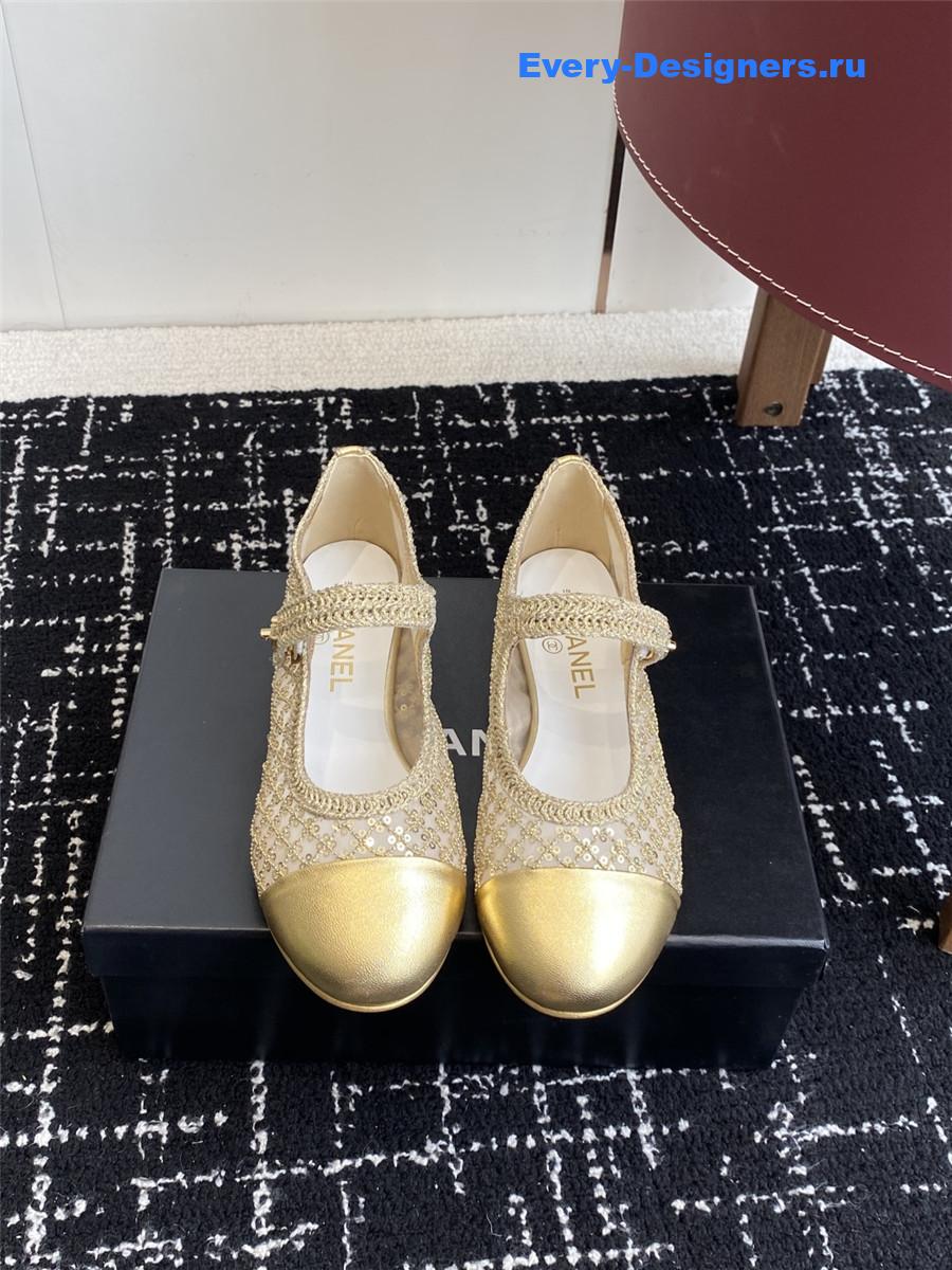 Ch**el gold sequin mary jane flats