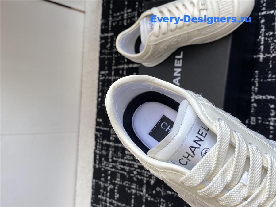 Ch**el white black silver sneakers