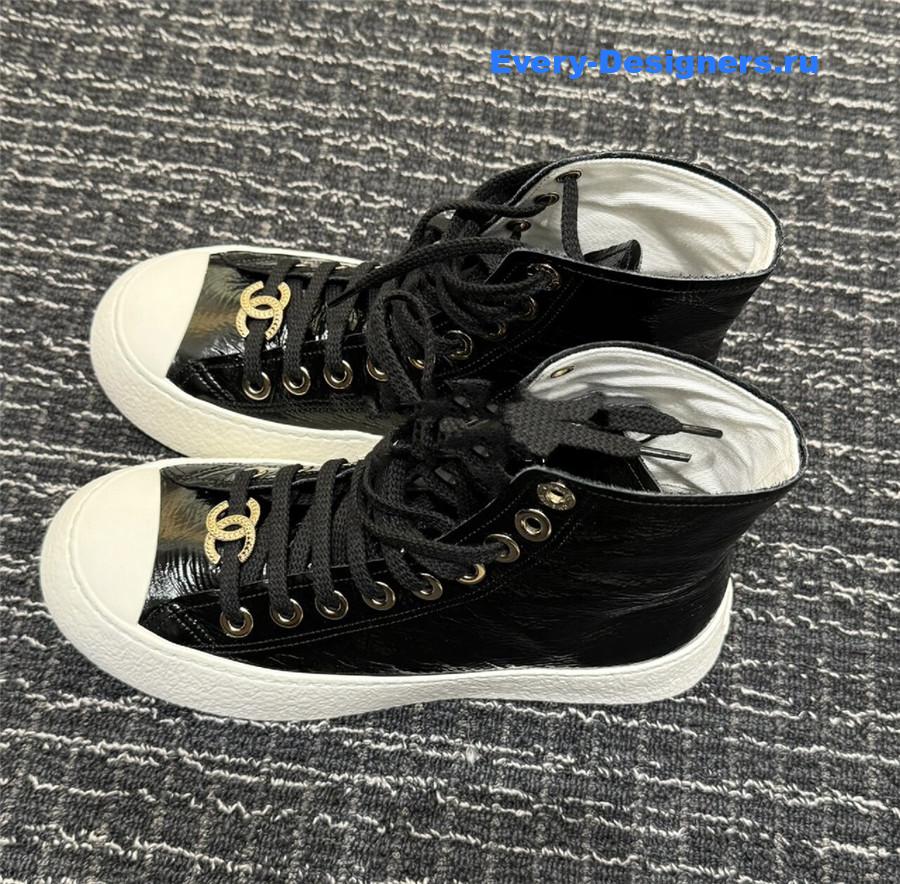 Ch**el high-top waxed leather lace-up sneakers