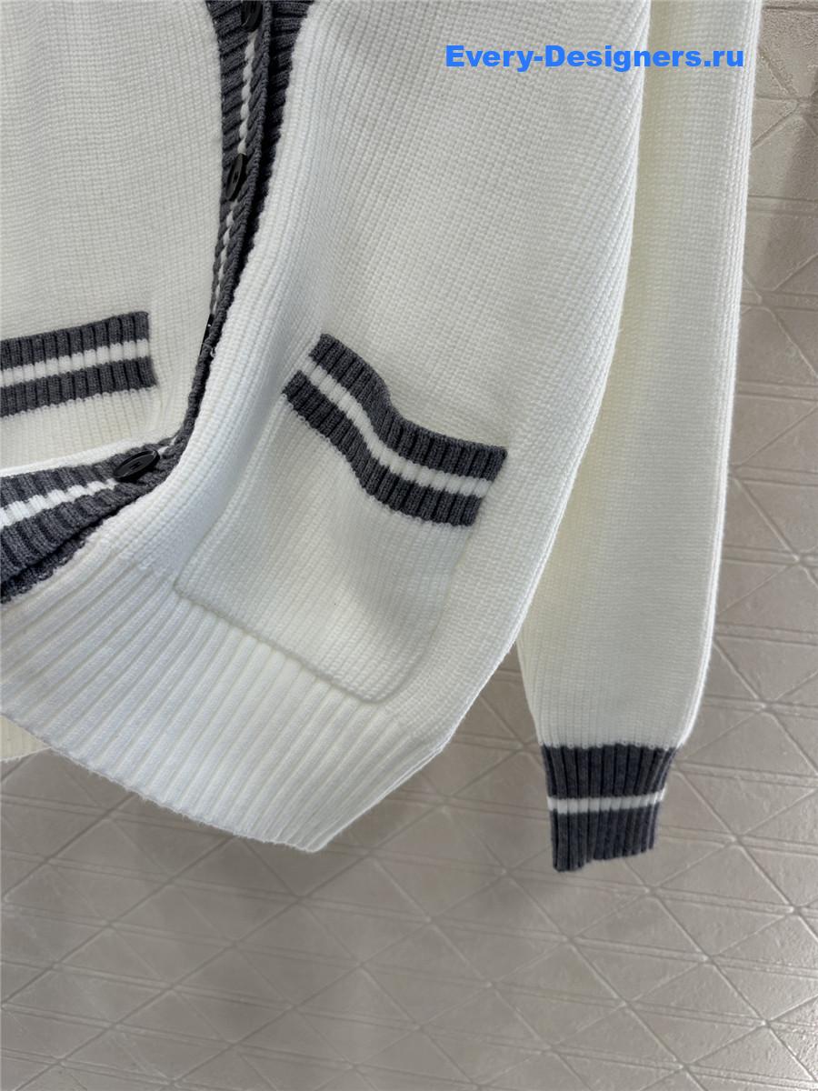 Miu Miu White Ribbed Knit V-neck Cardigan