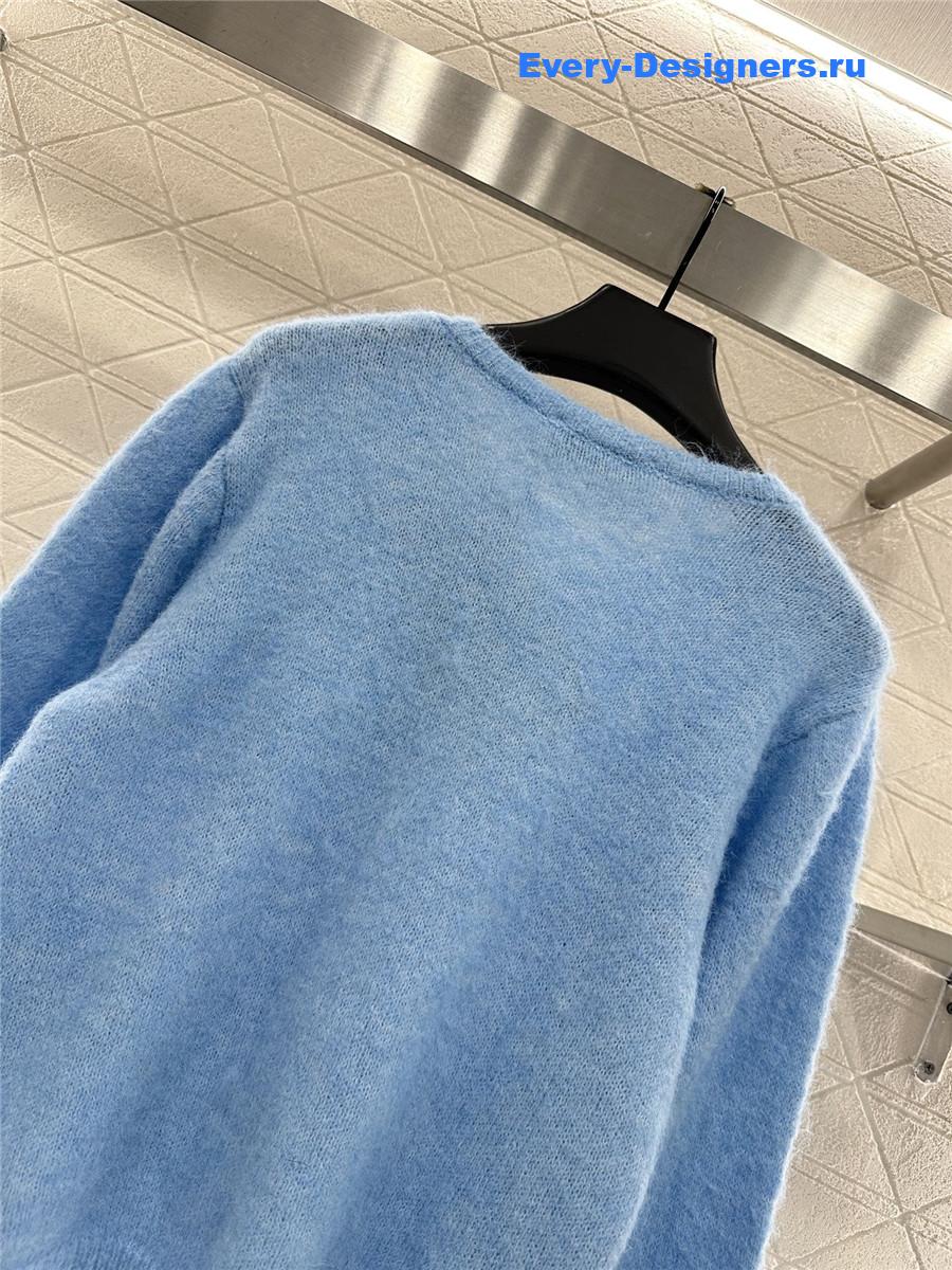 Miu Miu rhinestone blue knitted cardigan