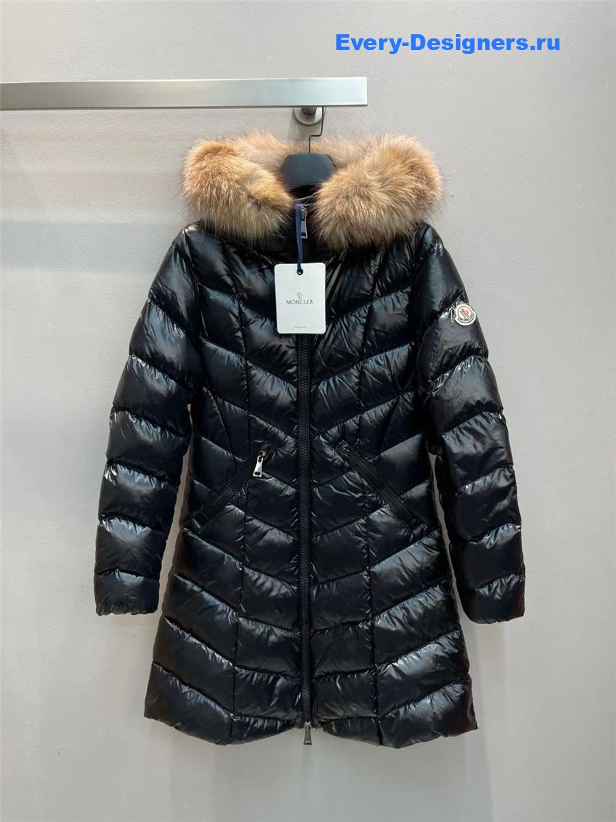 Moncler Black Bellette Fur-Trimmed Coat