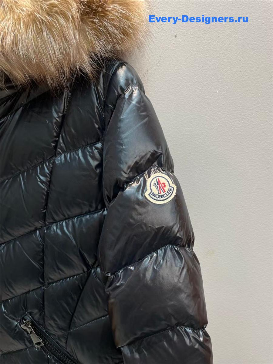 Moncler Black Bellette Fur-Trimmed Coat