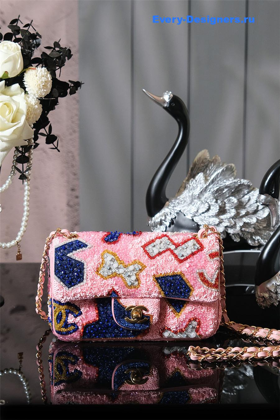 Ch**el pink satin sequin embellished flap bag