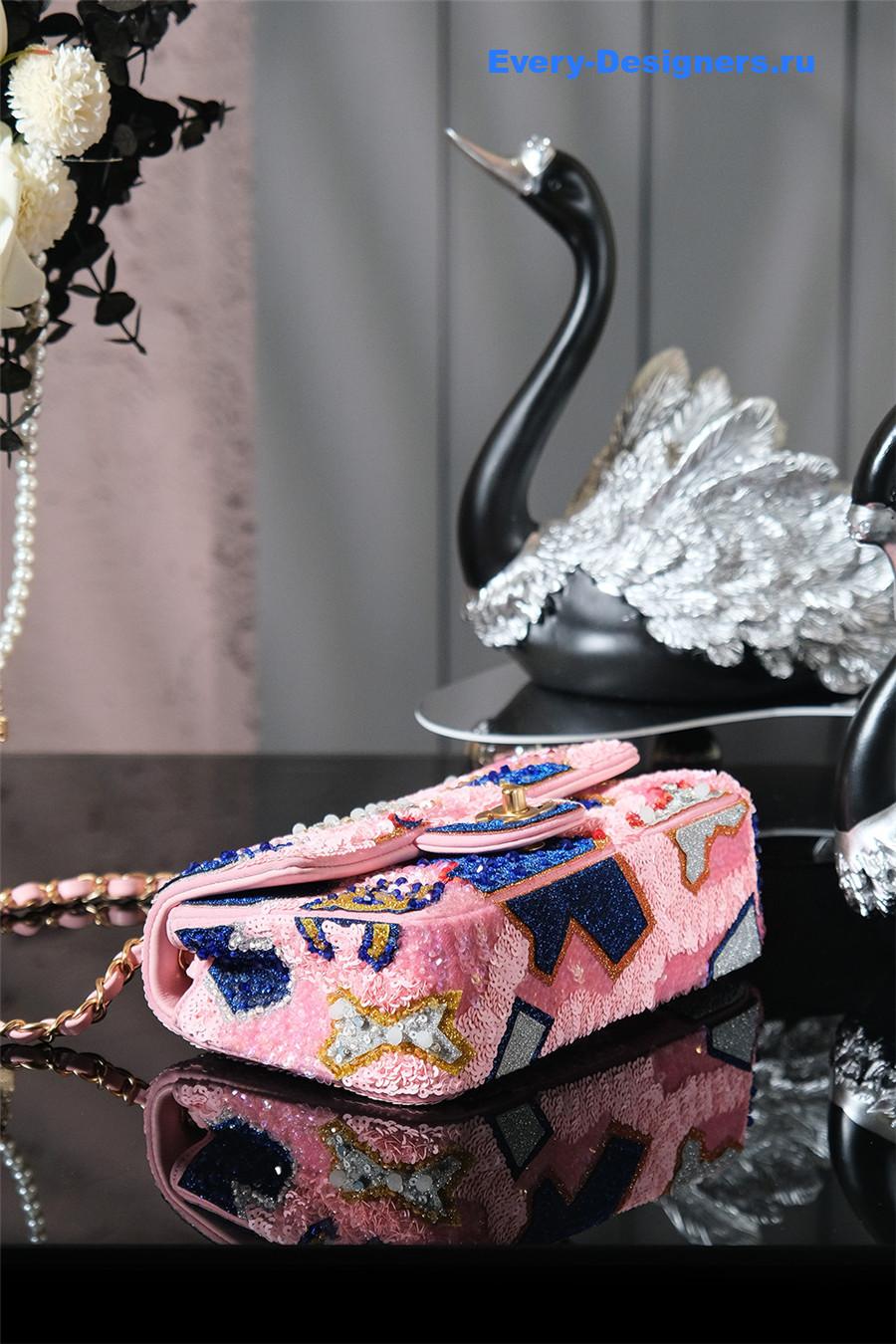 Ch**el pink satin sequin embellished flap bag