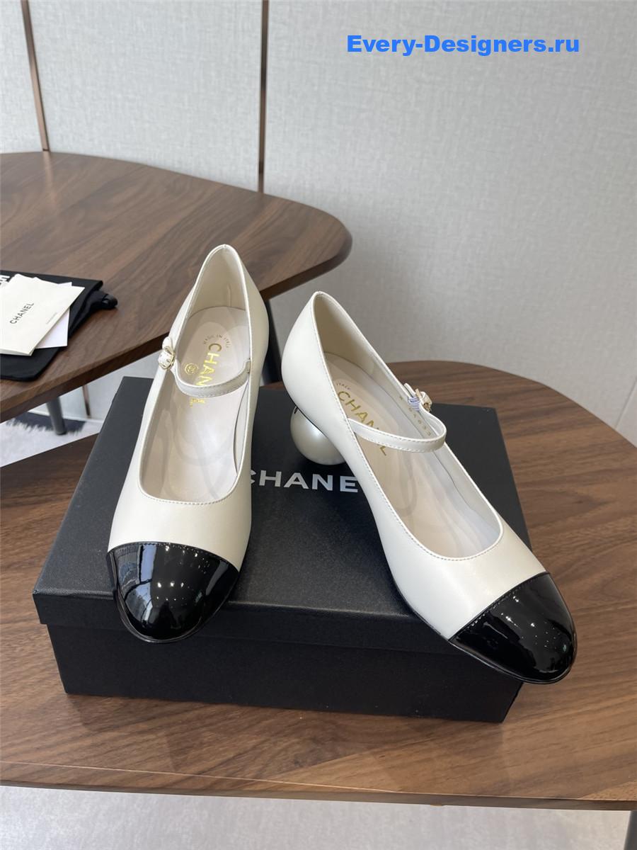 Ch**el white mary jane toe large white pearl sandal