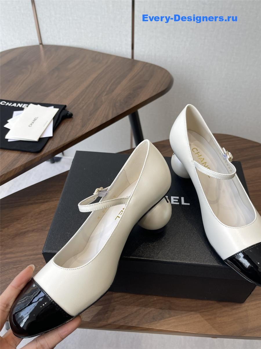 Ch**el white mary jane toe large white pearl sandal