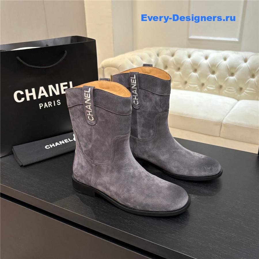 Ch**el cc purple suede block heel ankle boots