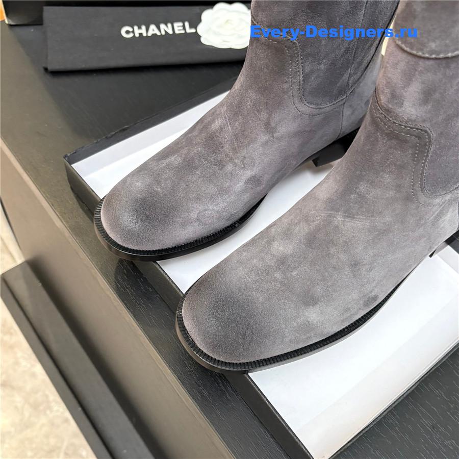 Ch**el cc purple suede block heel ankle boots