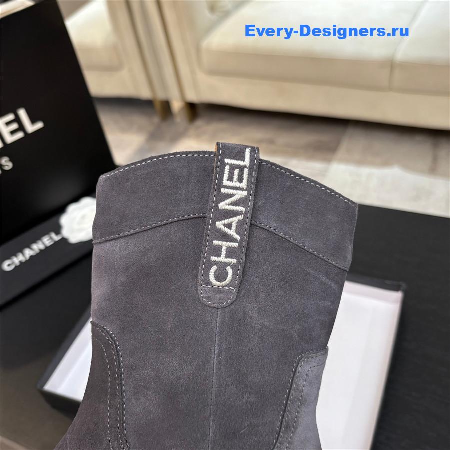 Ch**el cc purple suede block heel ankle boots