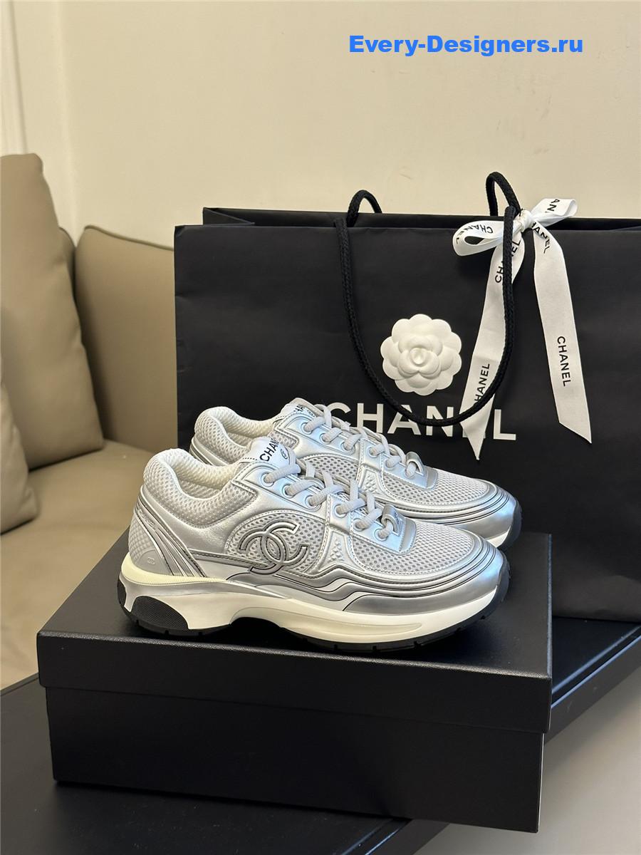 Ch**el gray silver cc logo runner sneaker