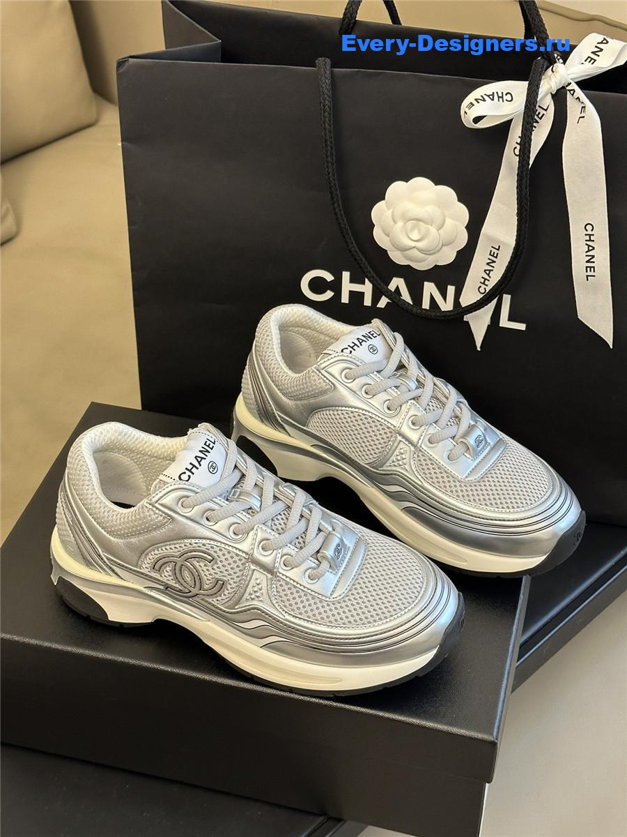 Ch**el gray silver cc logo runner sneaker