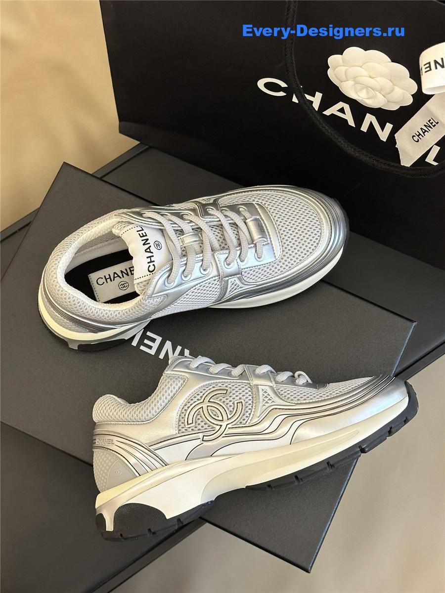 Ch**el gray silver cc logo runner sneaker