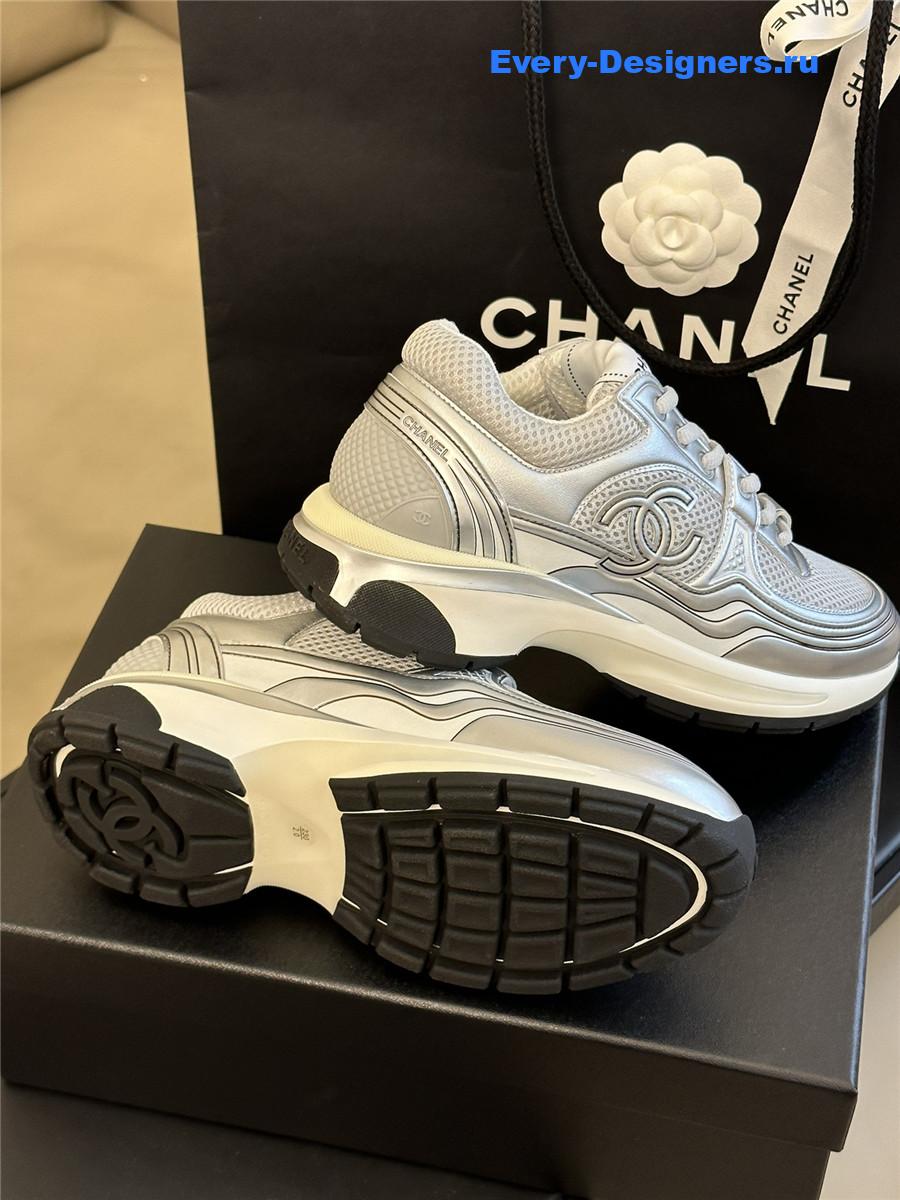 Ch**el gray silver cc logo runner sneaker