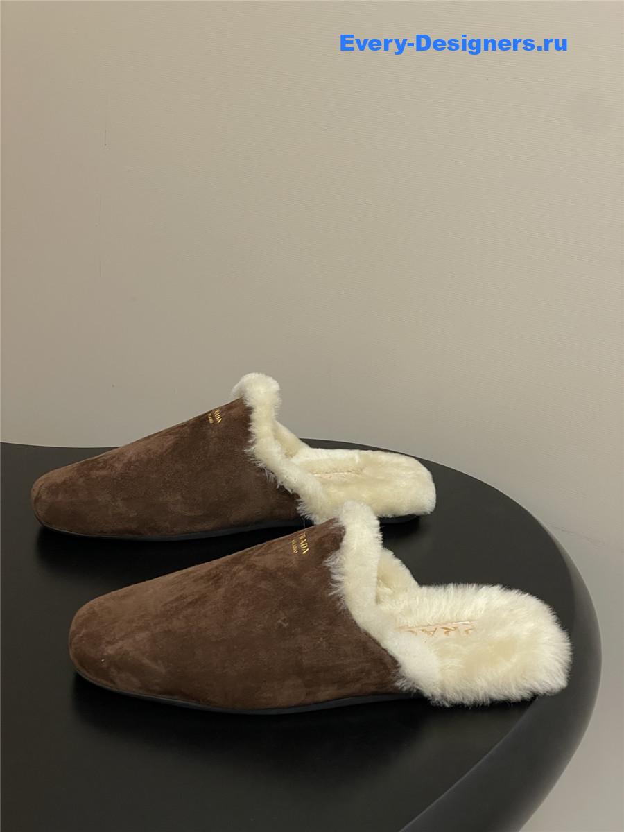 Pra*a dark brown suede mules