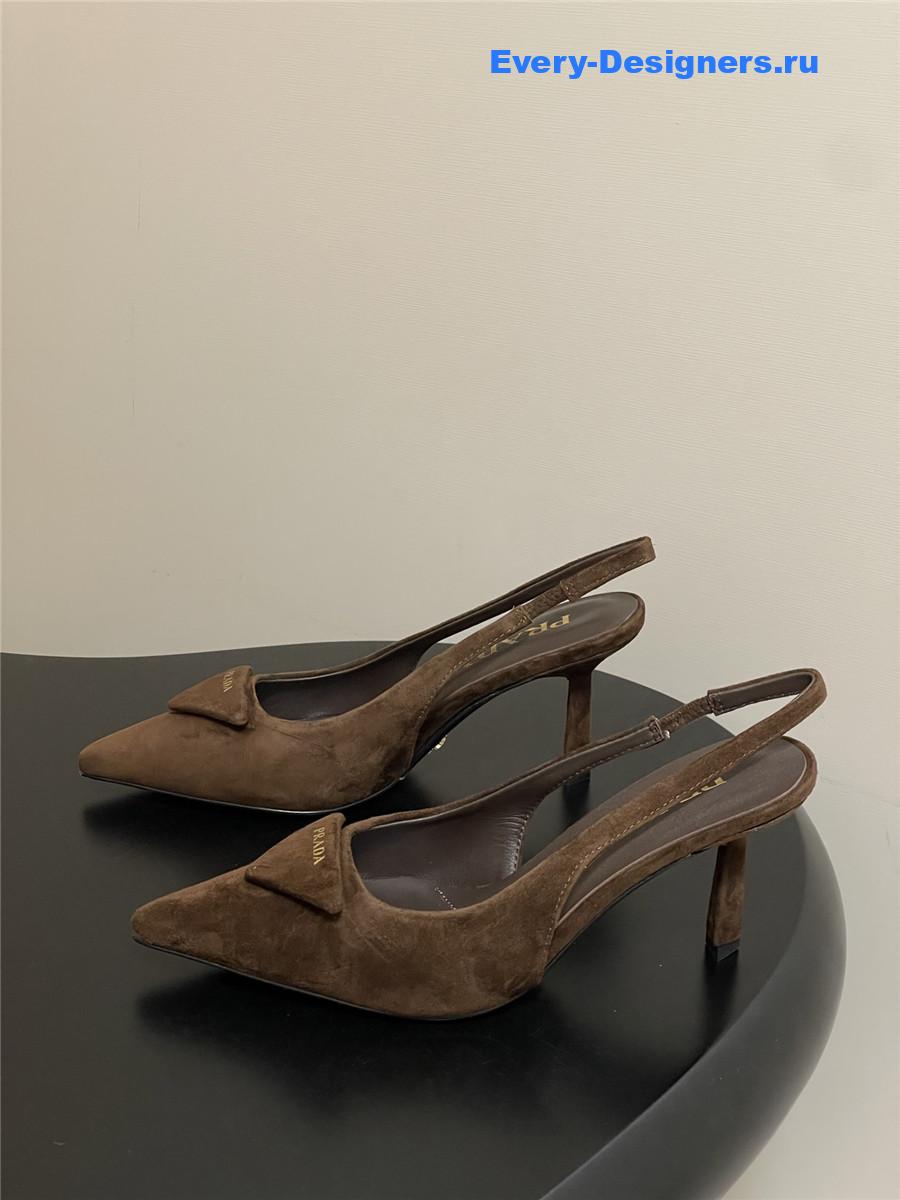 Pra*a dark brown suede slingback pumps
