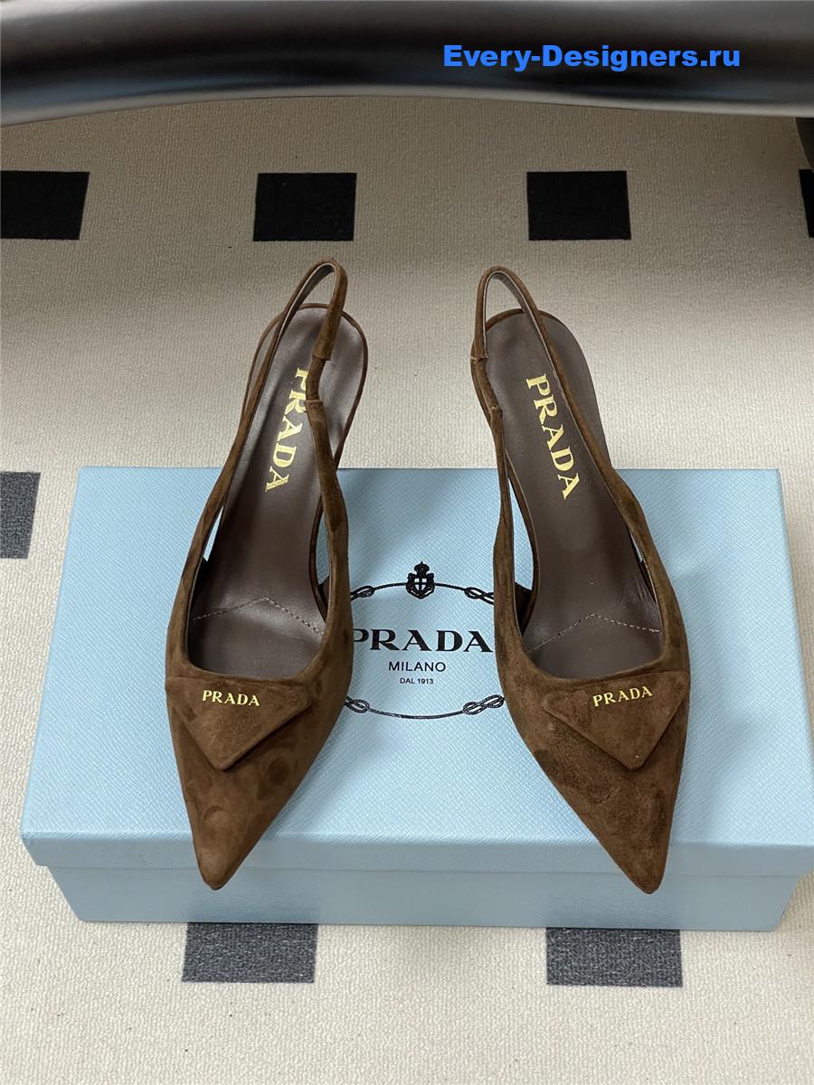 Pra*a dark brown suede slingback pumps