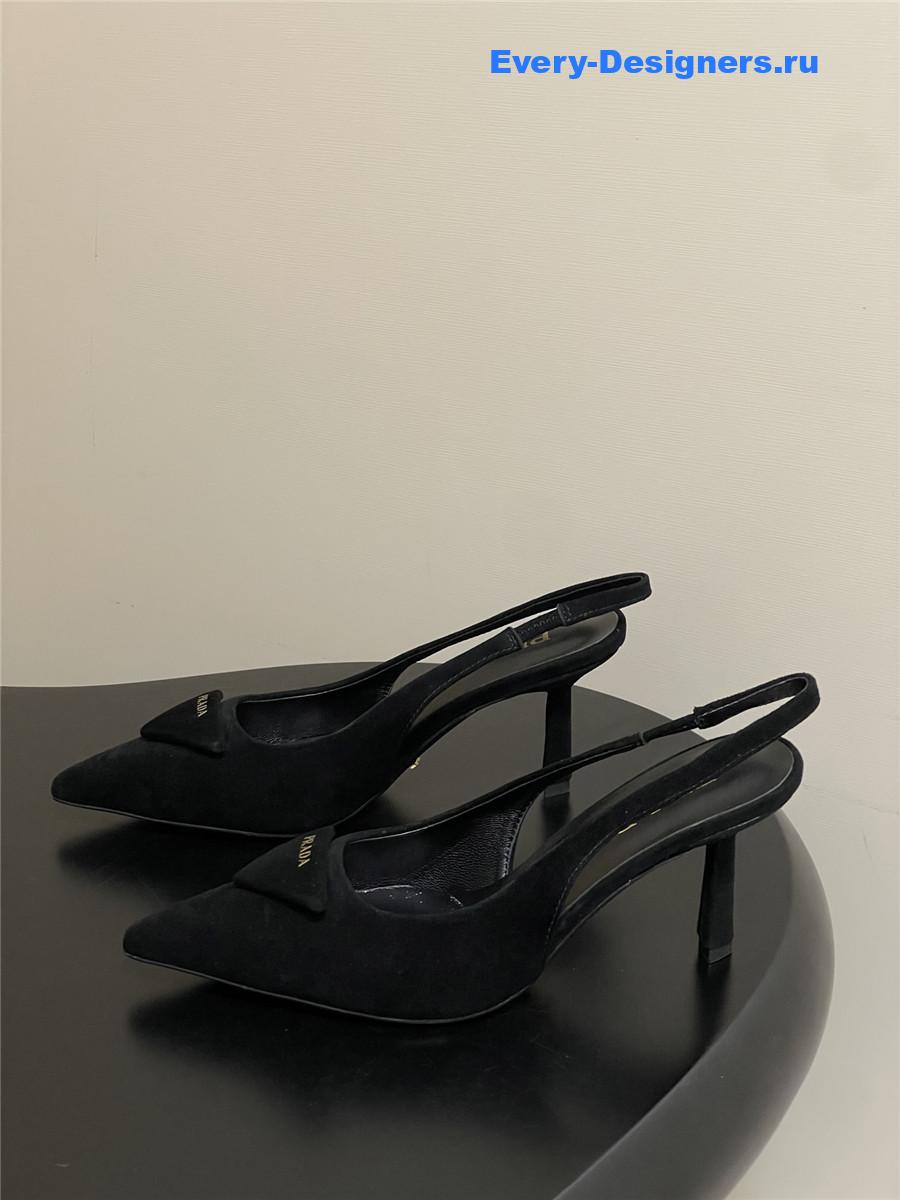 Pra*a black suede slingback pumps