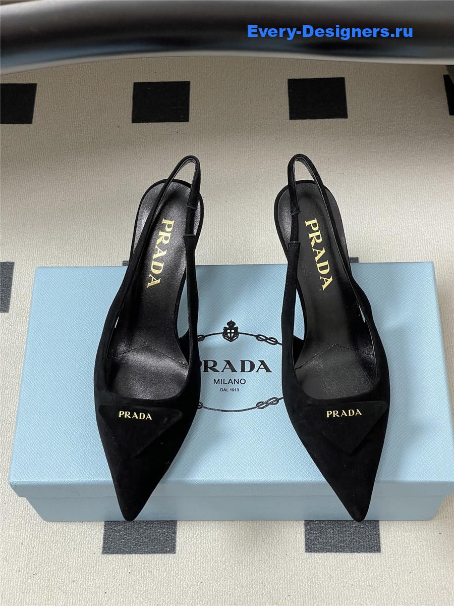 Pra*a black suede slingback pumps