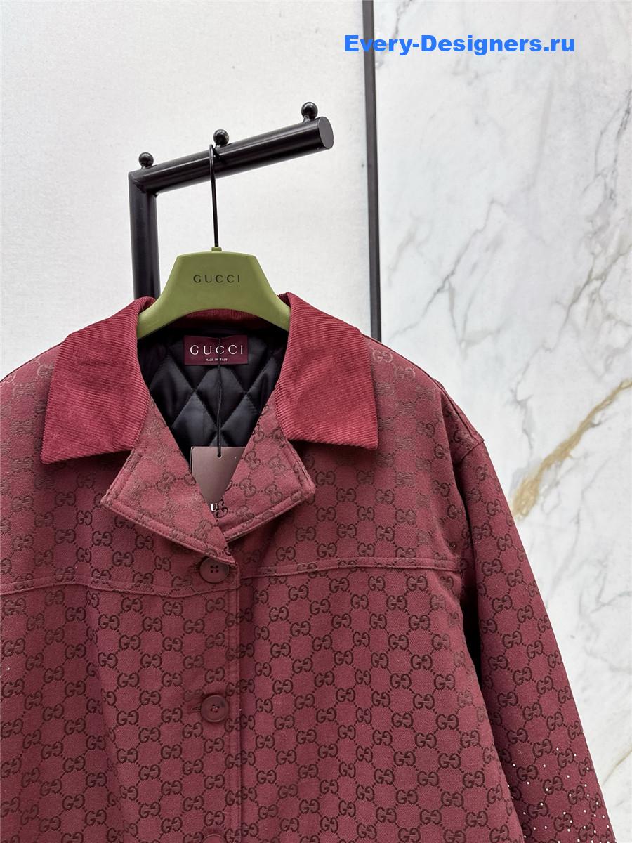 Gvc*1 burgundy embroidered gg canvas coat