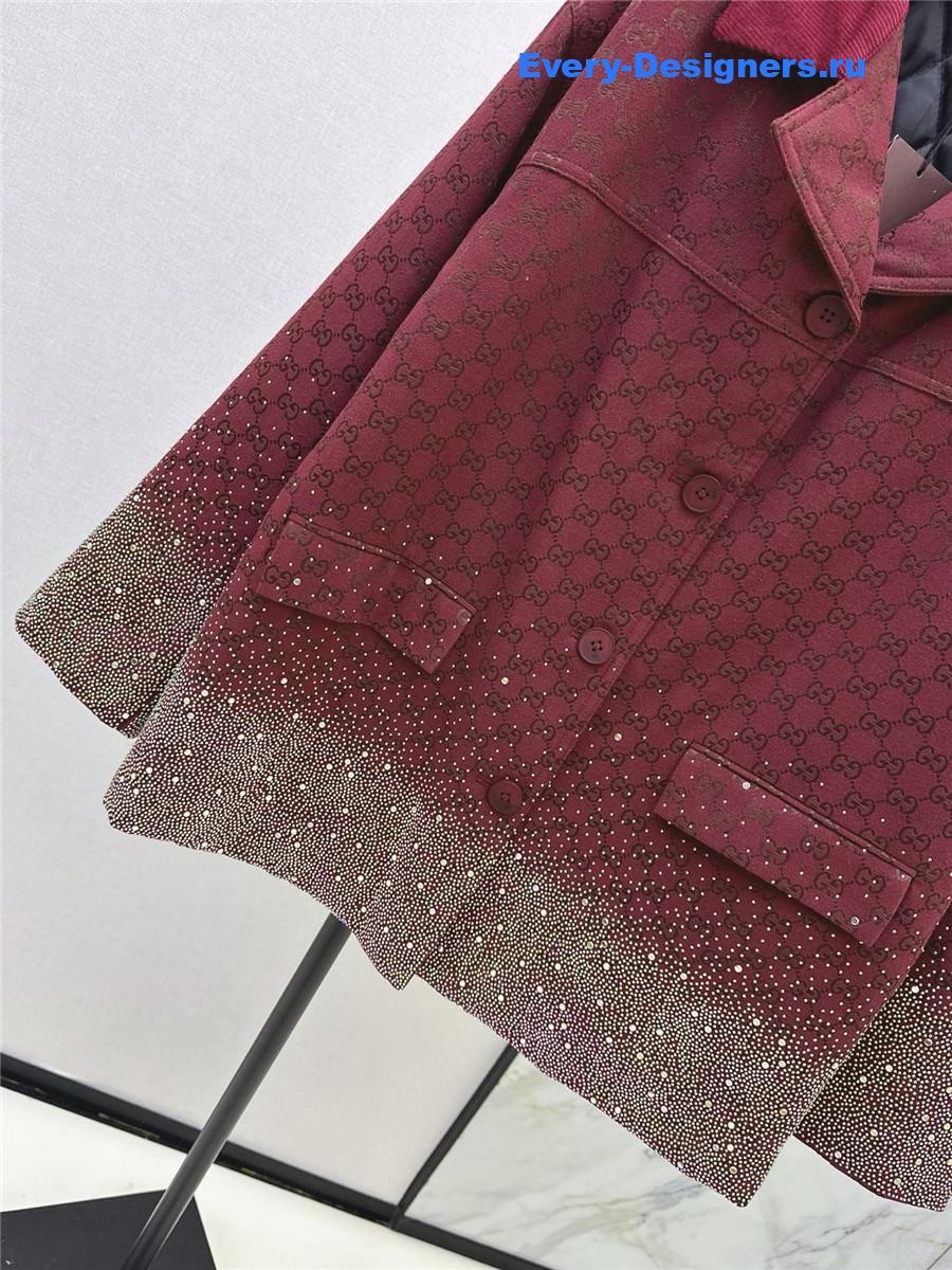 Gvc*1 burgundy embroidered gg canvas coat
