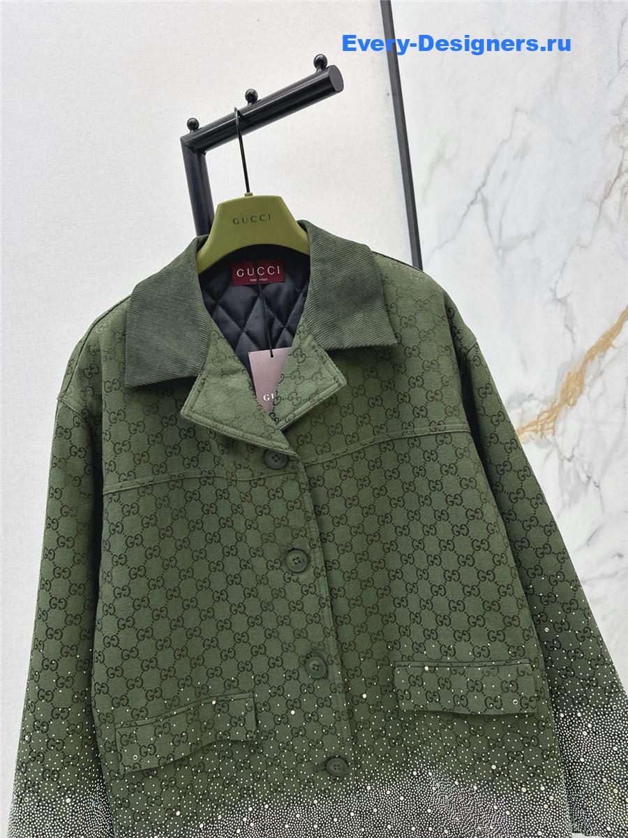 Gvc*1 green embroidered gg canvas coat