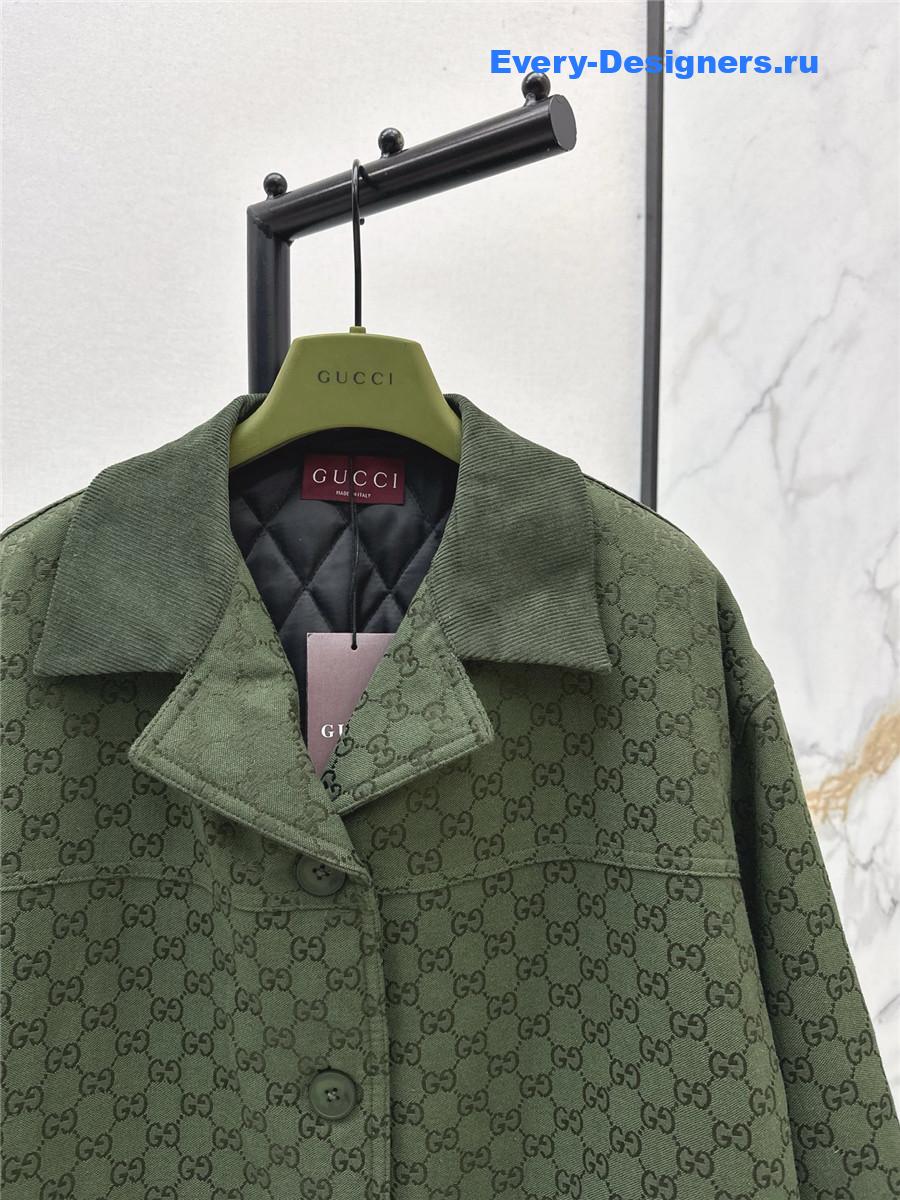 Gvc*1 green embroidered gg canvas coat