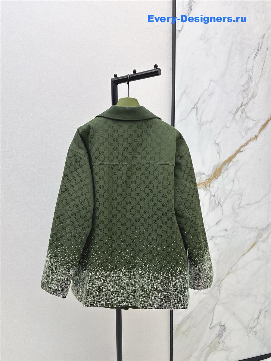 Gvc*1 green embroidered gg canvas coat